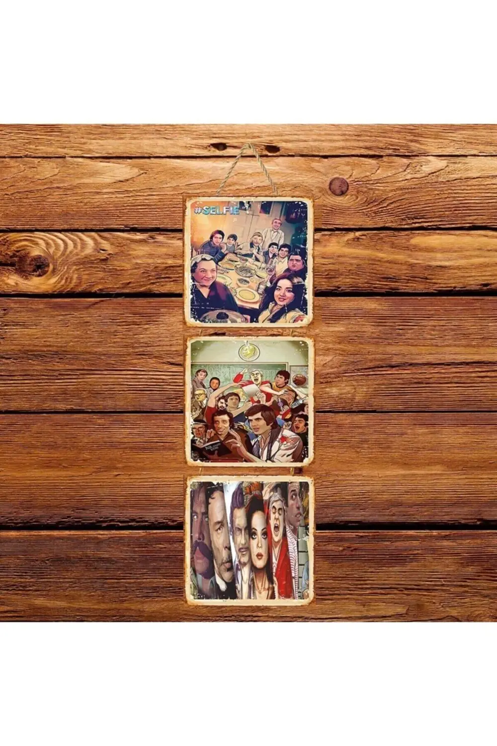 Yeşilçamın Efsaneleri Üçlü Retro Ahşap Poster