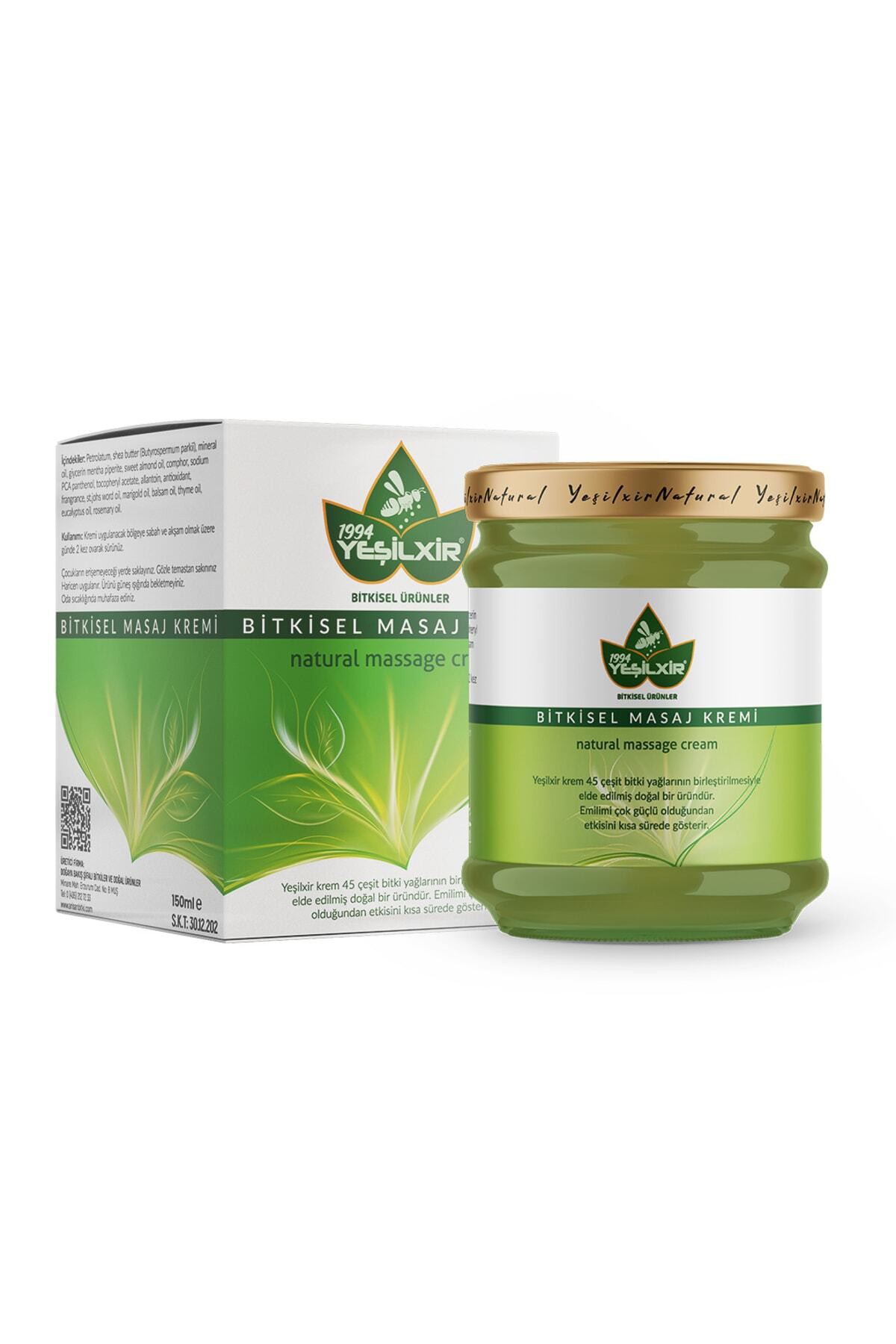 Yeşilixir Bitkisel Masaj Kremi 150 ml (45 ÇEŞİT ORGANİK YAĞ IÇERİ