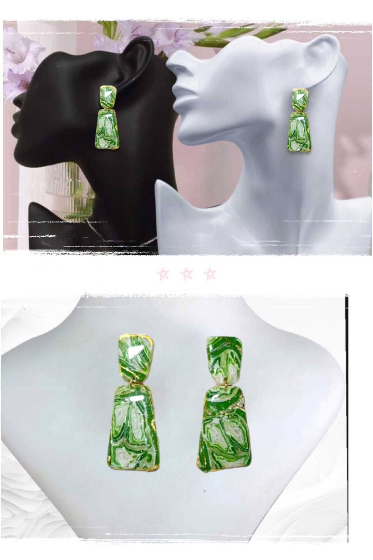 Dodemert Home Yeşim Damla Polimer Kil & Epoksi Tasarım Küpe