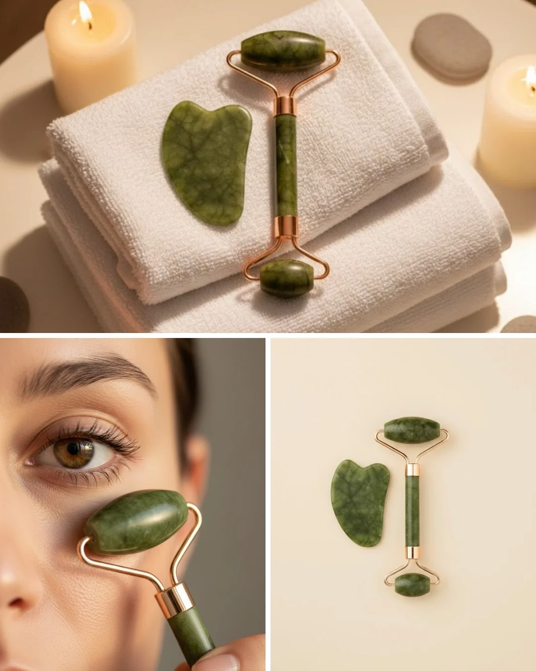 Yeşim Taşı Yüz Bakım Seti Çift Başlıklı Roller ve Gua Sha