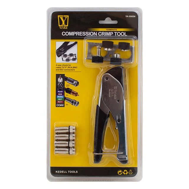 YesKit YK-5085N F, BNC, RCA, IEC 4 Fonksiyonlu Sıkıştırmalı Koaksiyel Sıkma Pensesi RG59, RG6, RG6Q, RG7, RG11