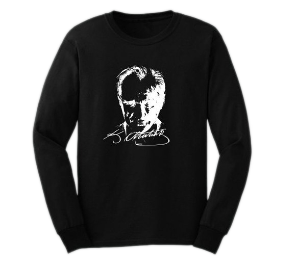 Kostüm Sarayı Yetişkin Atatürk Baskılı Tişört Uzun Kollu Manşetli