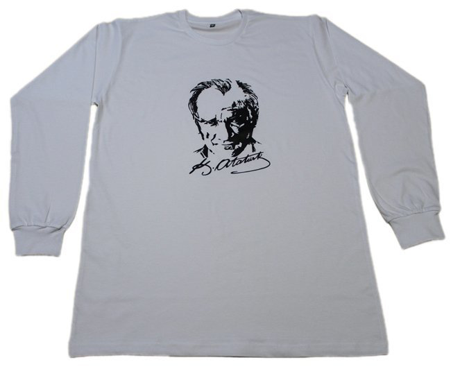 Kostüm Sarayı Yetişkin Atatürk Baskılı Tişört Uzun Kollu Manşetli