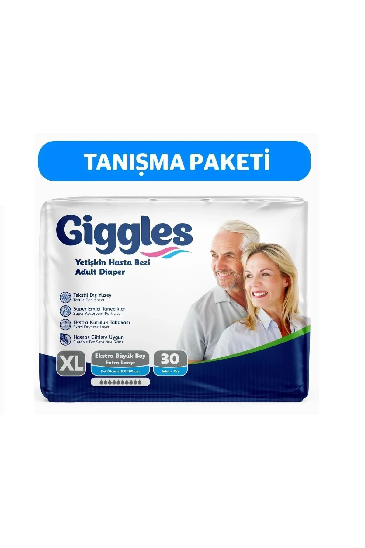 Giggles Yetişkin Bel Bağlamalı Hasta Bezi Ekstra Large 30'Lu 1 Paket 30 A
