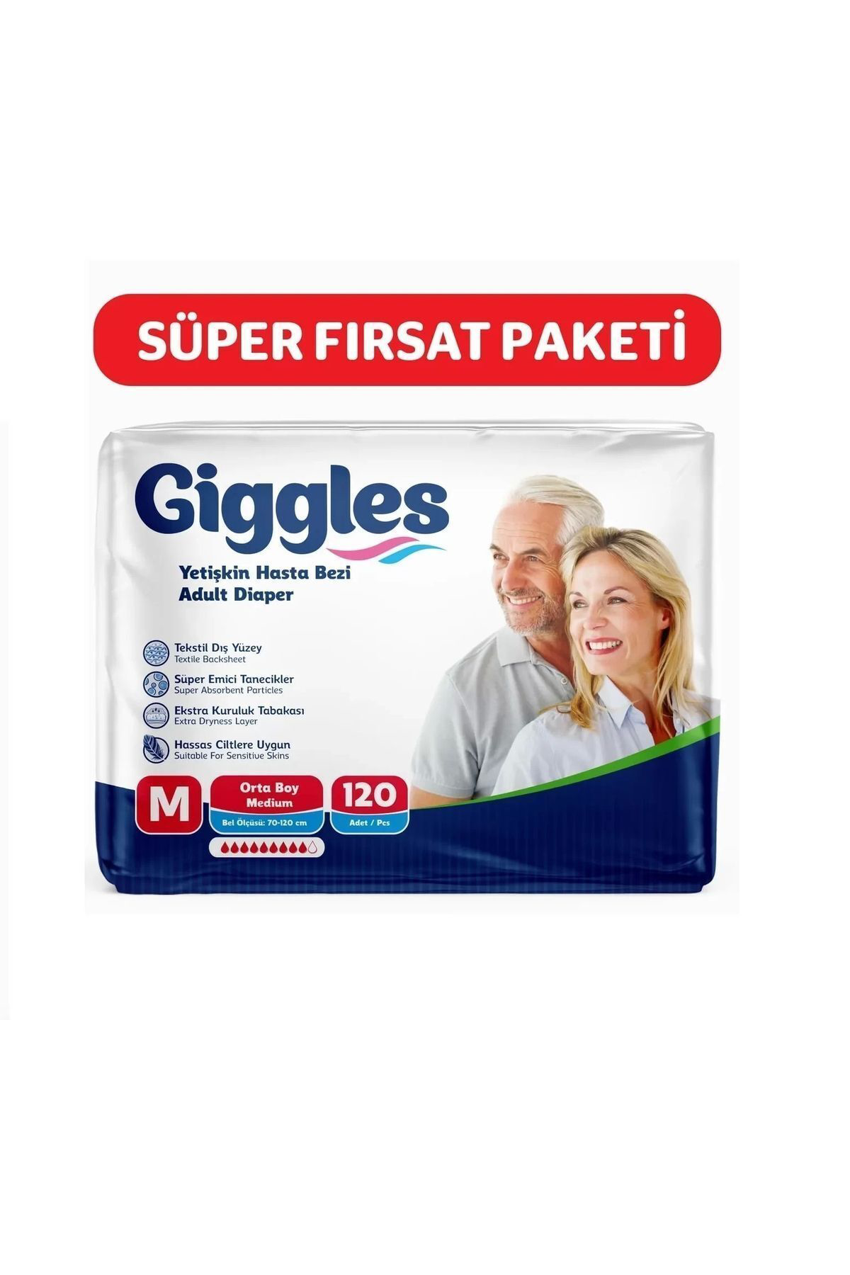 Giggles Yetişkin Bel Bağlamalı Hasta Bezi Medium 30'Lu 4 Paket 120 Adet