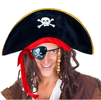 Yetişkin Boy Kadife Kaptan Jack Sparrow Korsan Şapkası ve Plastik