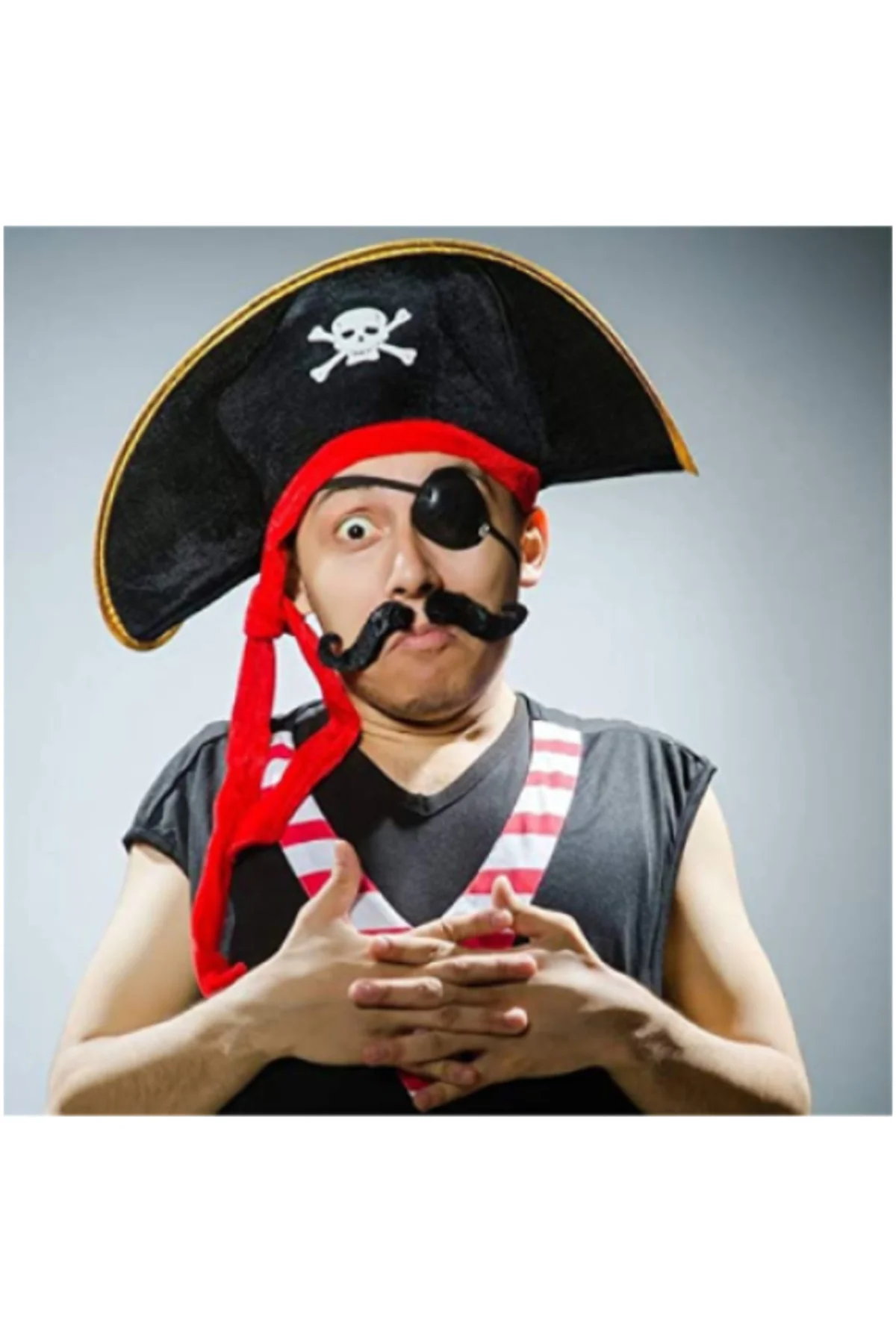 Yetişkin Boy Kadife Kaptan Jackk Sparrow Korsan Şapkası ve Plastik Korsann Göz Maskesi (LJ)