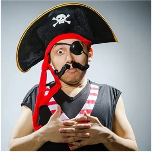 Yetişkin Boy Kadife Kaptan Jack Sparrow Korsan Şapkası ve Plastik Korsan Göz Maskesi Yetişkin Boy Kadife Kaptan Jack Sparrow Korsan Şapkası ve Plastik Korsan Göz Maskesi