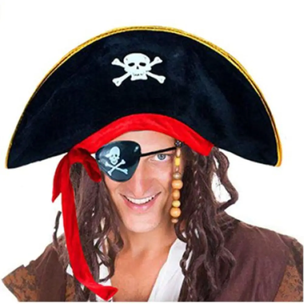 Yetişkin Boy Kadife Kaptan Jack Sparrow Korsan Şapkası ve Plastik