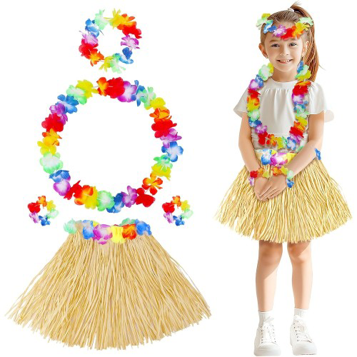 Yetişkin Çocuk Hawaii Parti Seti - 40 cm Naturel Etek + Çiçek Aks Yetişkin Çocuk Hawaii Parti Seti - 40 cm Naturel Etek + Çiçek Aks
