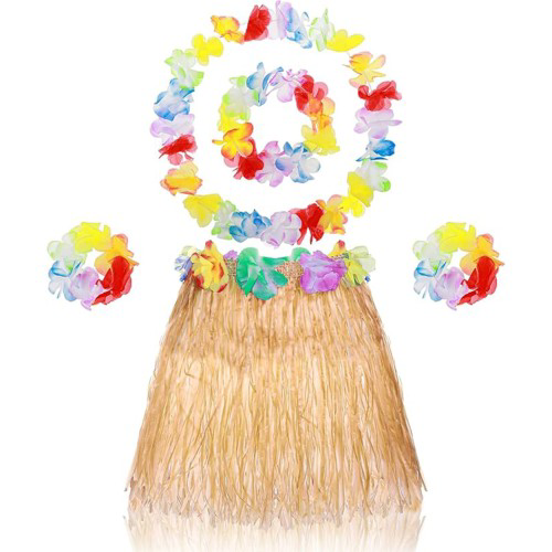 Yetişkin Çocuk Hawaii Parti Seti - 40 cm Naturel Etek + Çiçek Aks Yetişkin Çocuk Hawaii Parti Seti - 40 cm Naturel Etek + Çiçek Aks