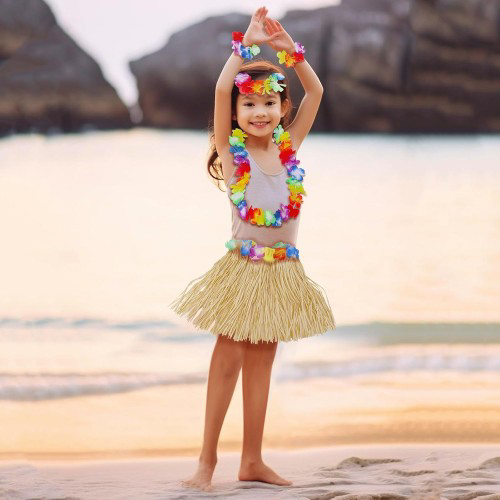 Yetişkin Çocuk Hawaii Parti Seti - 40 cm Naturel Etek + Çiçek Aks Yetişkin Çocuk Hawaii Parti Seti - 40 cm Naturel Etek + Çiçek Aks