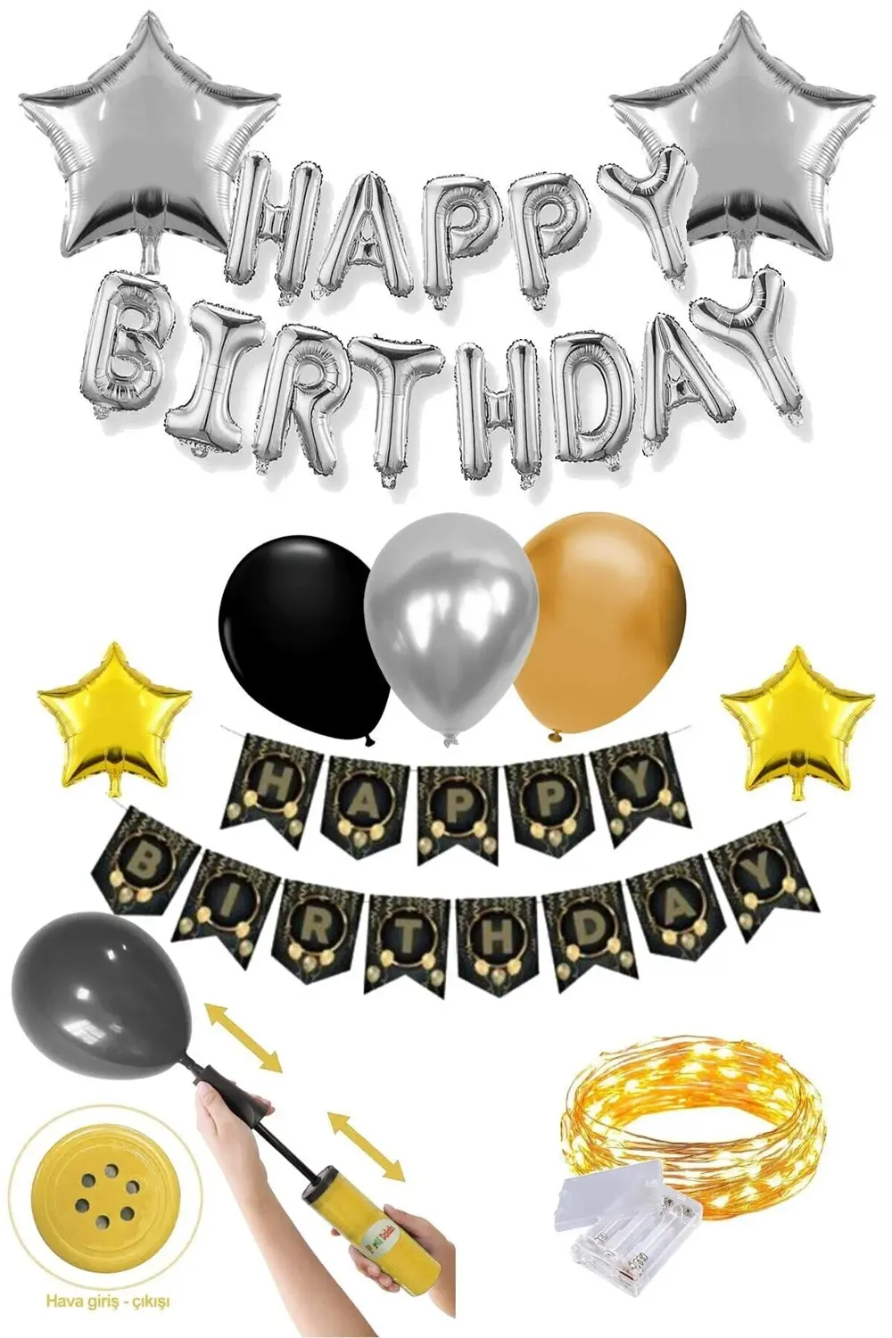 Yetişkin Doğum Günü Seti Işıklı Doğum Günü Seti Pompa