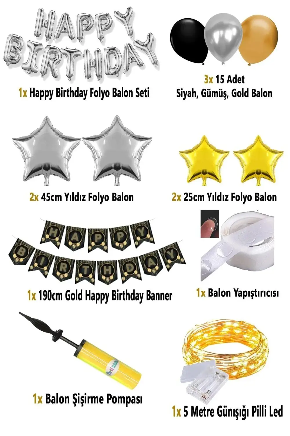 Parti Kırtasiye Yetişkin Doğum Günü Seti İşıklı Doğum Günü Seti Pompa