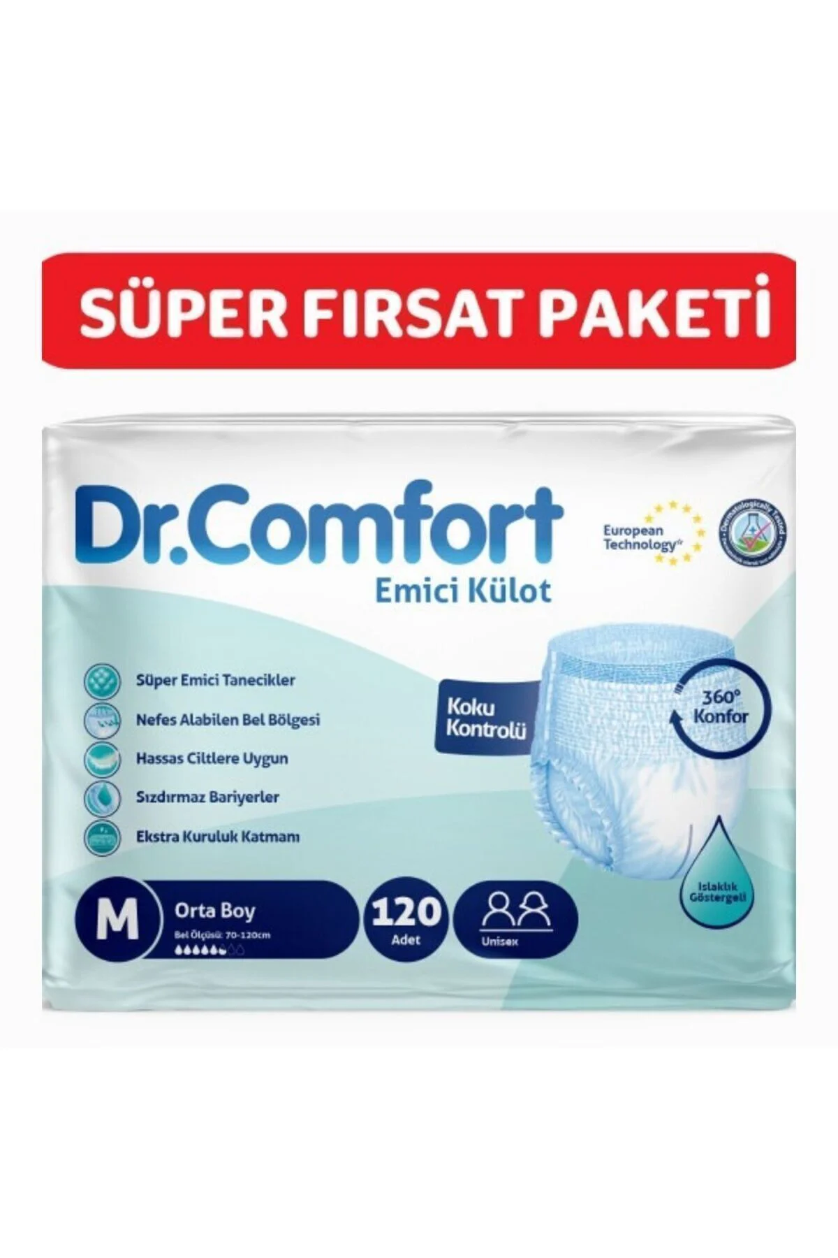 Yetişkin emici külot bez M 30'lu 4 Paket (120 Adet)