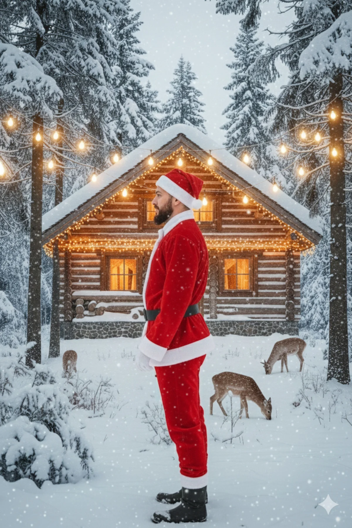 Yetışkın Erkek Kırmızı Şapka Beyaz Yılbaşı Temalı Noel Partisi Ko