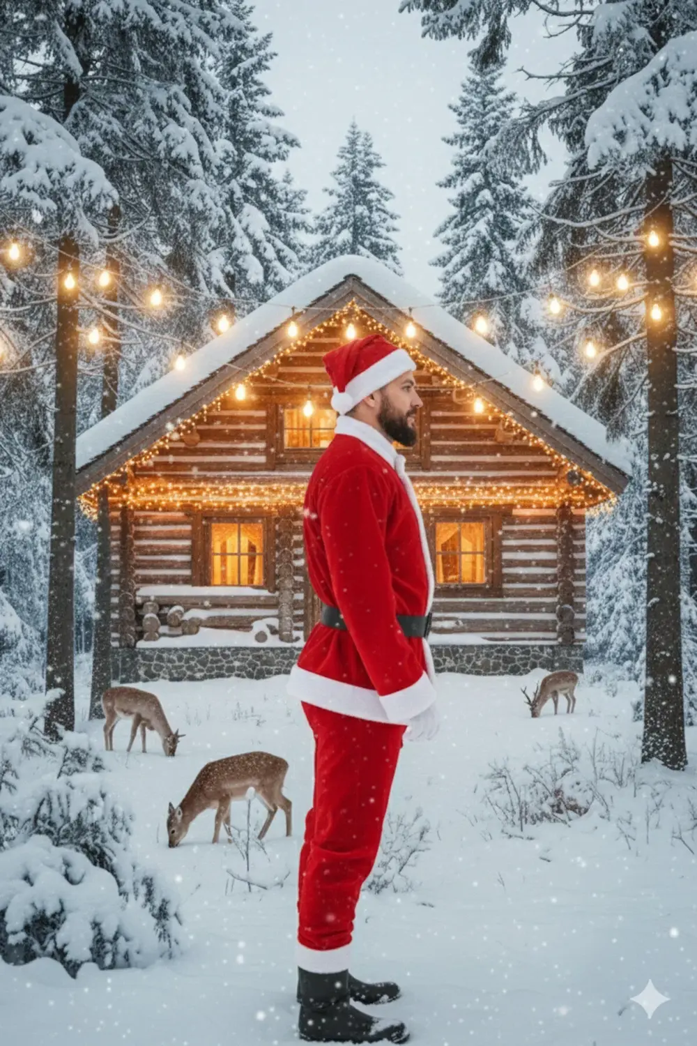 Yetışkın Erkek Kırmızı Şapka Beyaz Yılbaşı Temalı Noel Partisi Ko