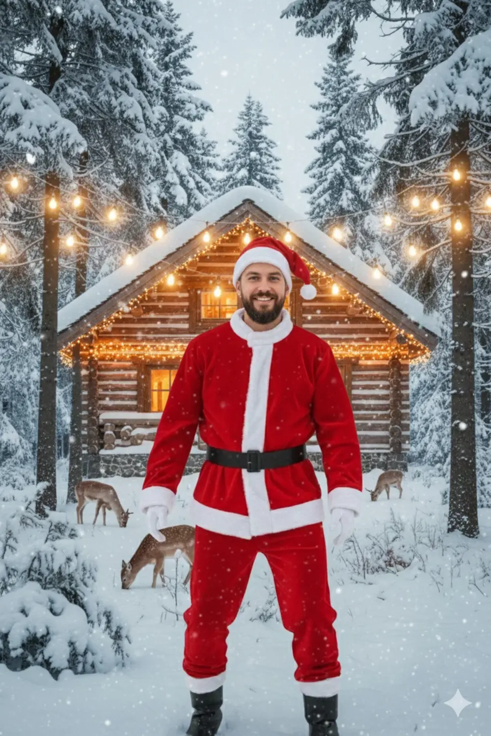 Yetışkın Erkek Kırmızı Şapka Beyaz Yılbaşı Temalı Noel Partisi Ko