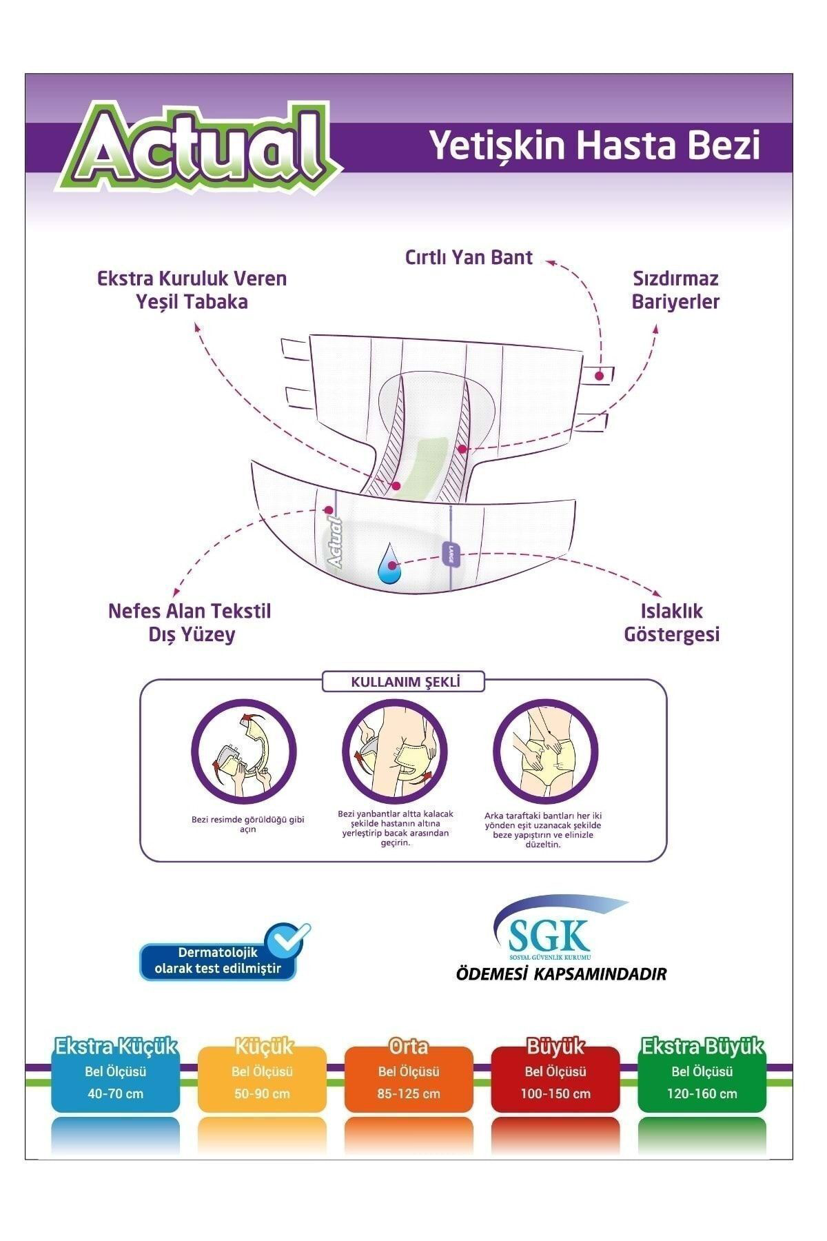 Actual Yetişkin Hasta Bezi Bel Bantli L-Büyük 90 Adet (3Pk*30)