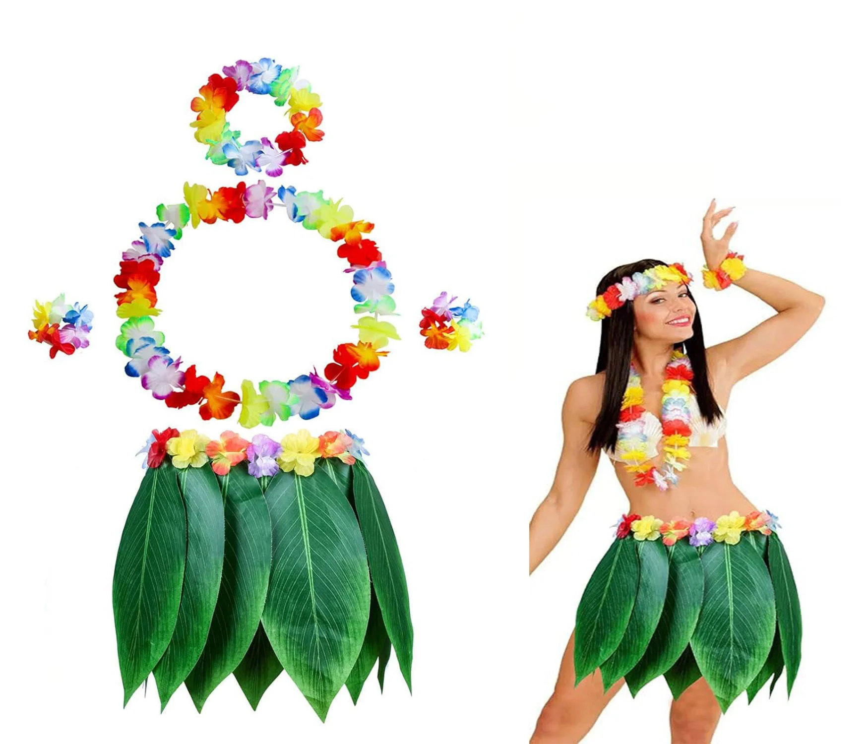 Yetişkin Hawaii Kostüm Seti - Yaprak Etek & Hawaii Set - 5 Pa Yetişkin Hawaii Kostüm Seti - Yaprak Etek & Hawaii Set - 5 Pa