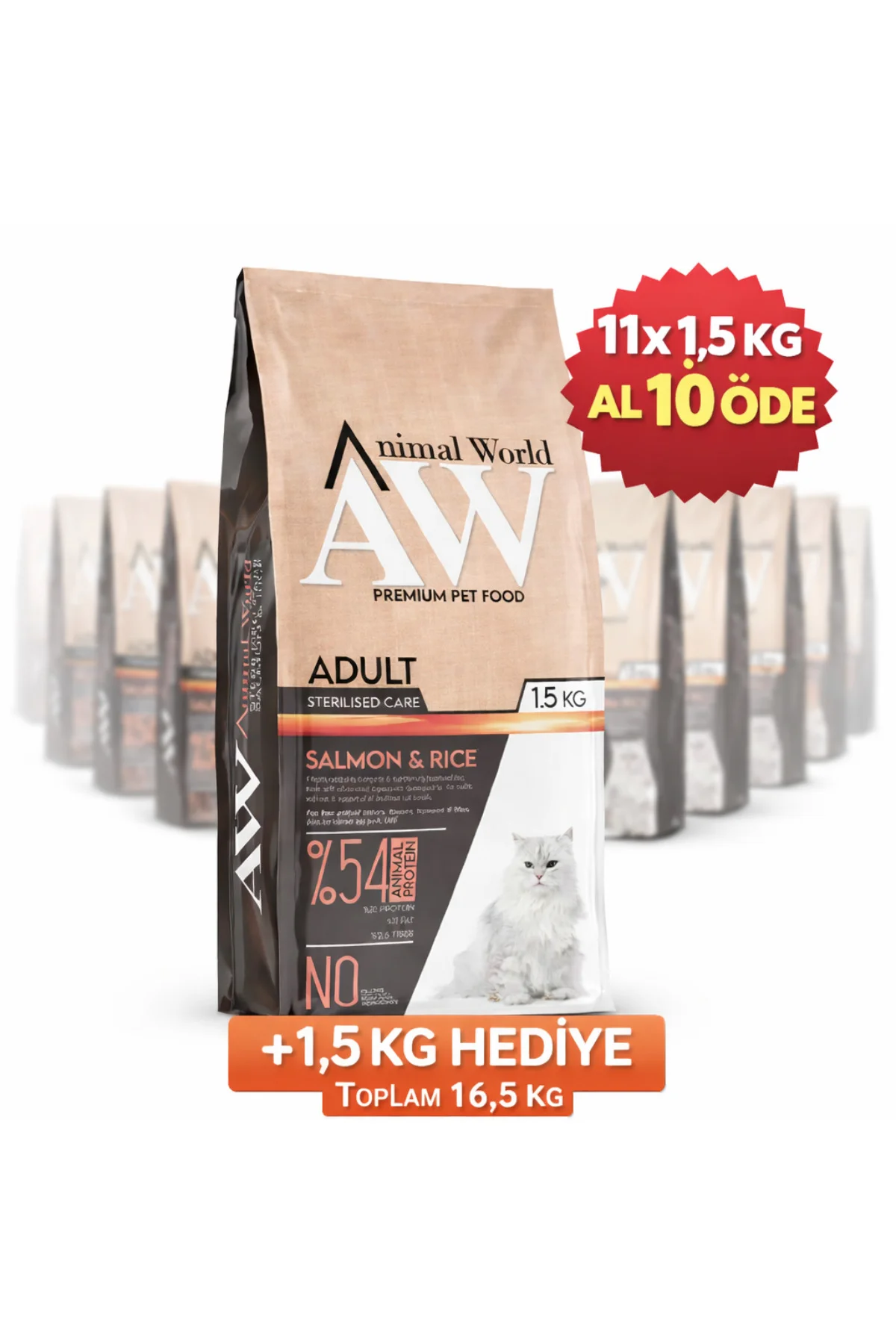 Yetişkin Kedi Maması Somonlu Pirinçli 1,5 Kg x11 (16,5 Kg) Steril Yetişkin Kedi Maması Somonlu Pirinçli 1,5 Kg x11 (16,5 Kg) Steril