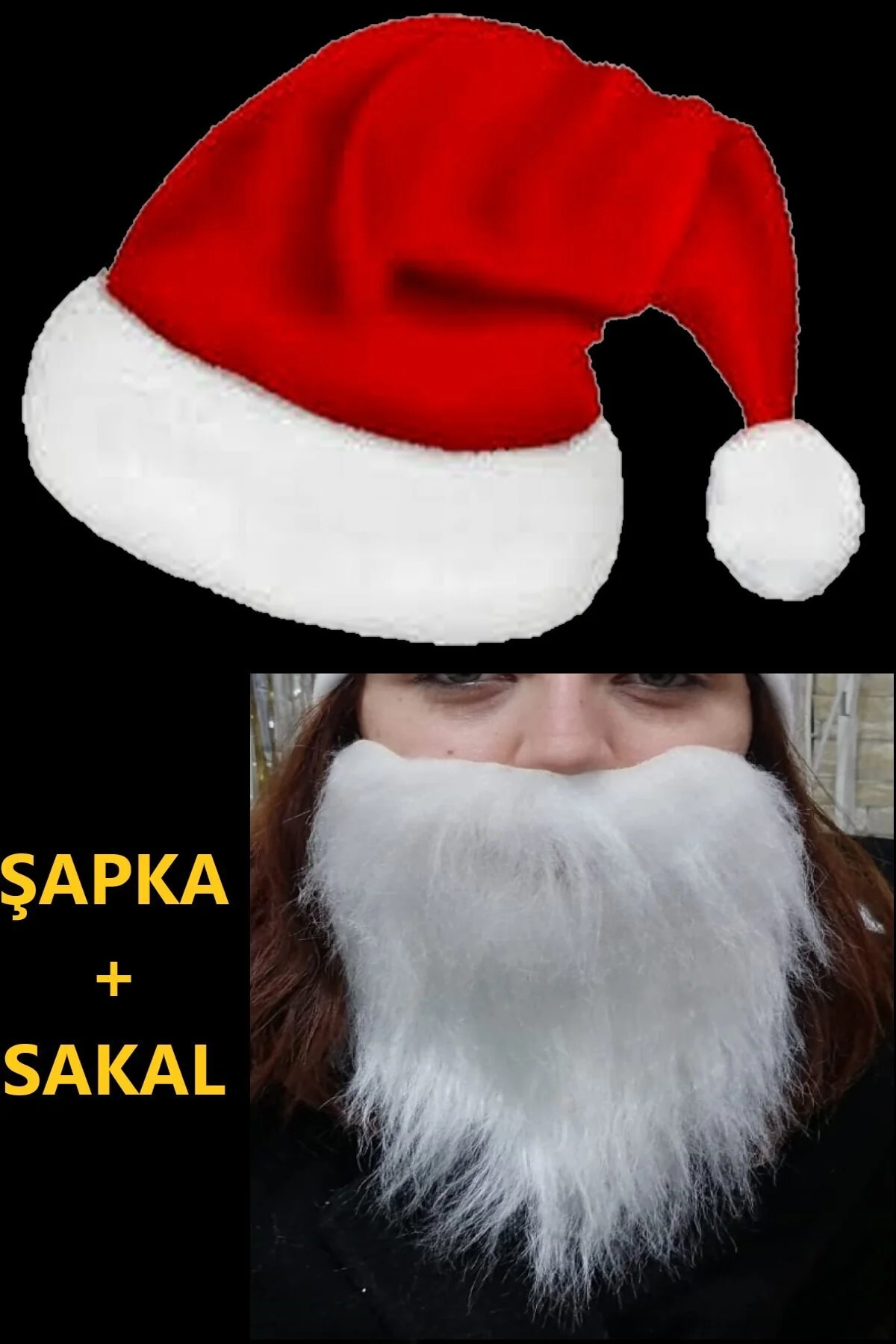 Yetişkin Noel Şapka Noel Sakal Set - Polar Şapka - Noel Sakal - Y