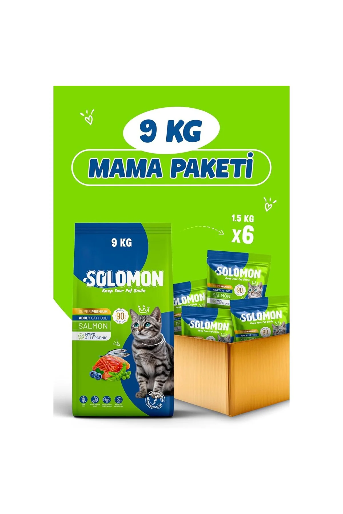 Yetişkin Somon'lu Süper Premium 9 Kg Somonlu Kedi Maması - Hipoal