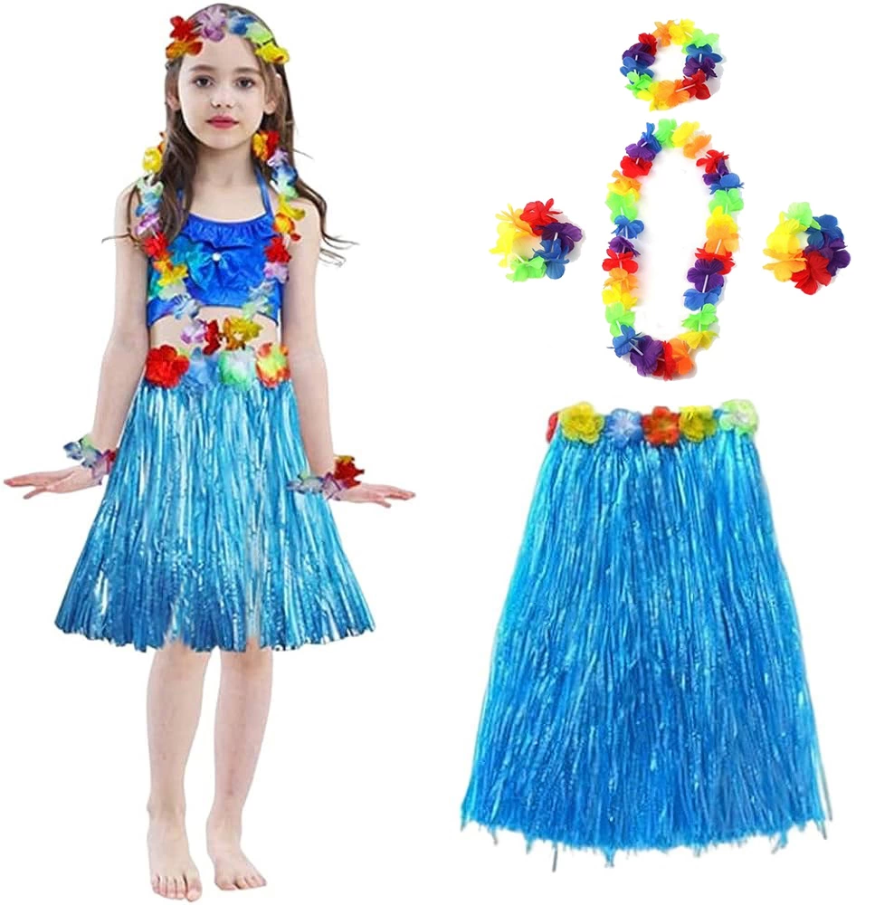 Yetişkin Ve Çocuk Uyumlu Hawaii Luau Aloha Mavi Püsküllü Etek Kol Yetişkin Ve Çocuk Uyumlu Hawaii Luau Aloha Mavi Püsküllü Etek Kol