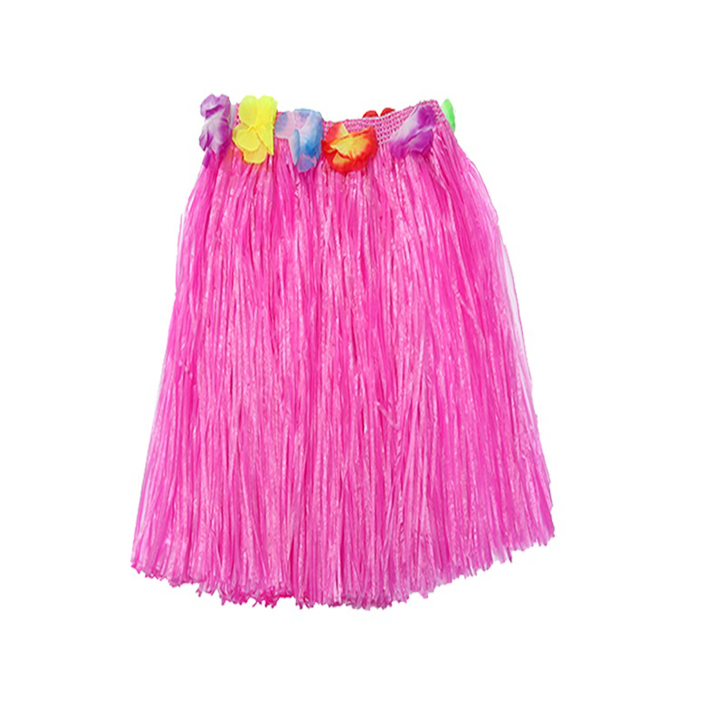 Yetişkin ve Çocuk Uyumlu Pembe Renk Püsküllü Hawaii Luau Hula Ete