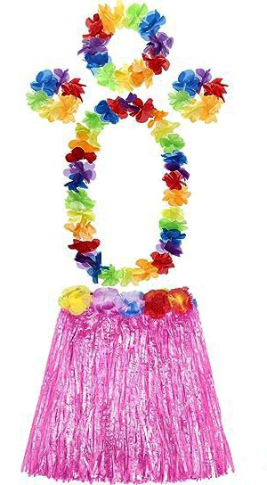 Yetişkin ve Çocuk Uyumlu Luau Aloha Hawaii Pembe Etek ve Renkli K Yetişkin ve Çocuk Uyumlu Luau Aloha Hawaii Pembe Etek ve Renkli K