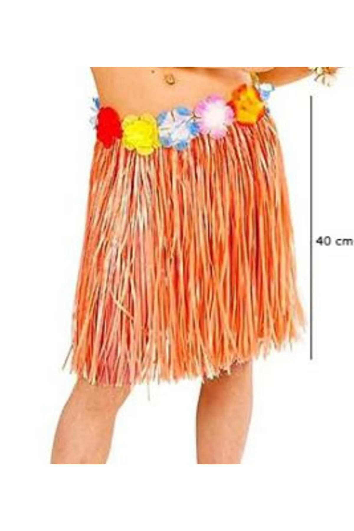 Yetişkin ve Çocuk Uyumlu Turuncu Renk Püsküllü Hawaii Luau Hula E
