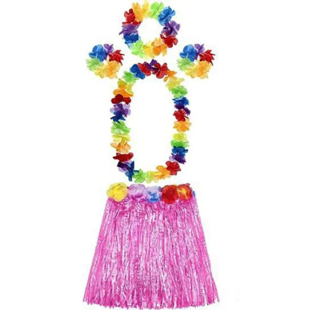 Yetişkin ve Çocuk Uyumlu Luau Aloha Hawaii Pembe Etek ve Renkli K
