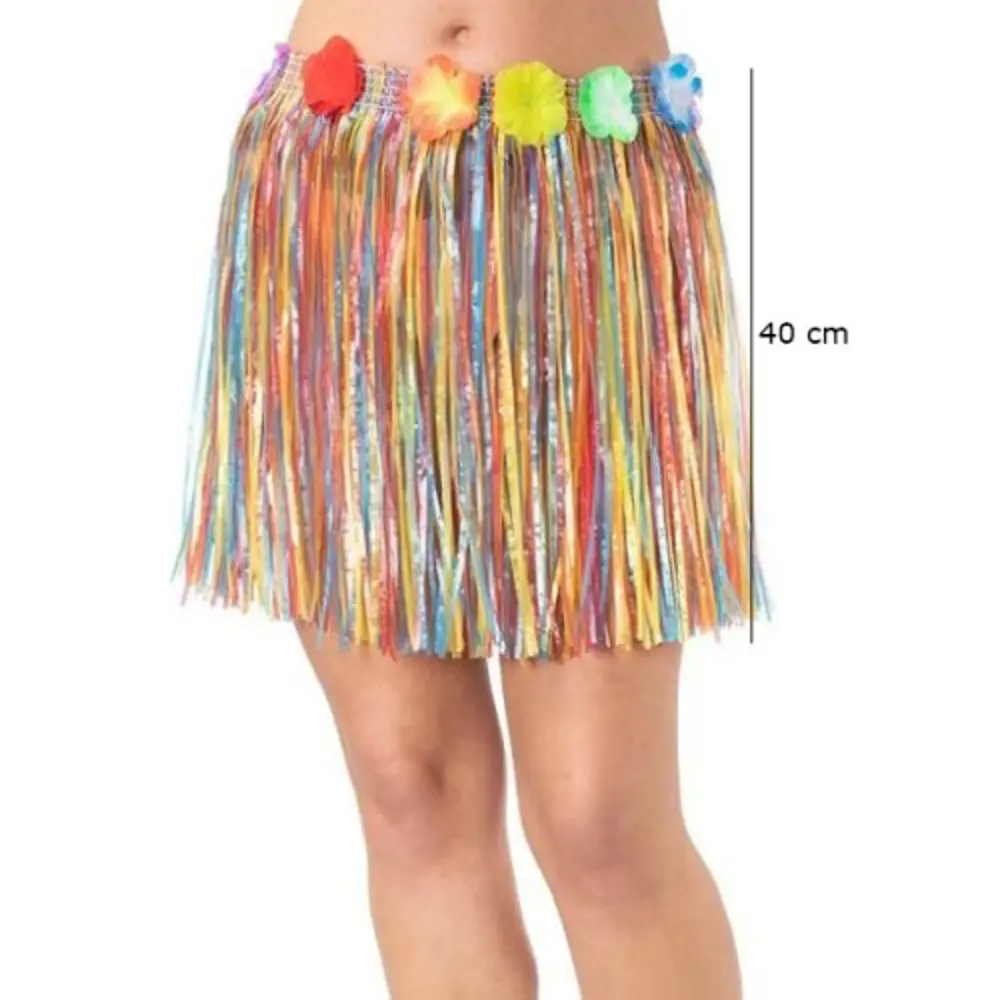 Yetişkin ve Çocuk Uyumlu Rengarenk Püsküllü Hawaii Luau Hula Etek
