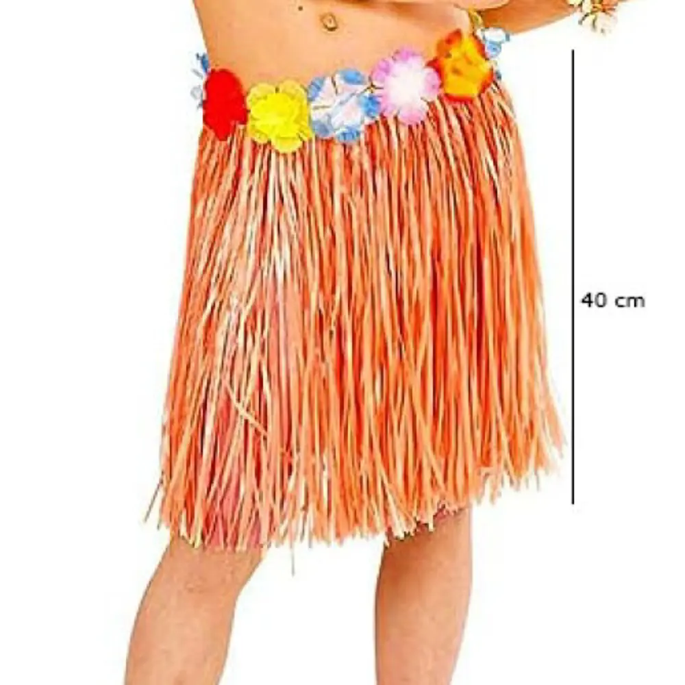 Yetişkin ve Çocuk Uyumlu Turuncu Renk Püsküllü Hawaii Luau Hula E