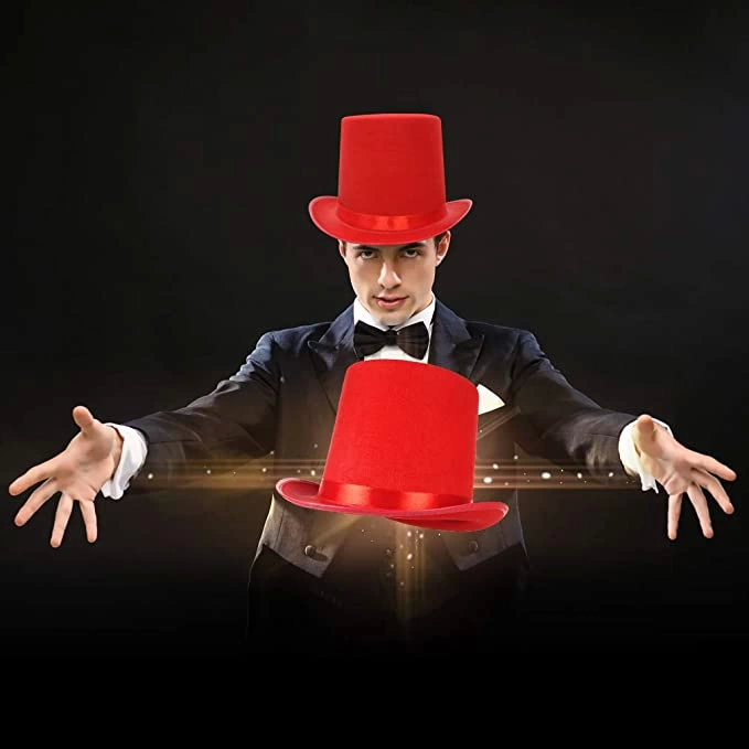 Yetişkinler İçin Kırmızı Renk Ringmaster Sihirbaz Şapkası Fötr Şa Yetişkinler İçin Kırmızı Renk Ringmaster Sihirbaz Şapkası Fötr Şa