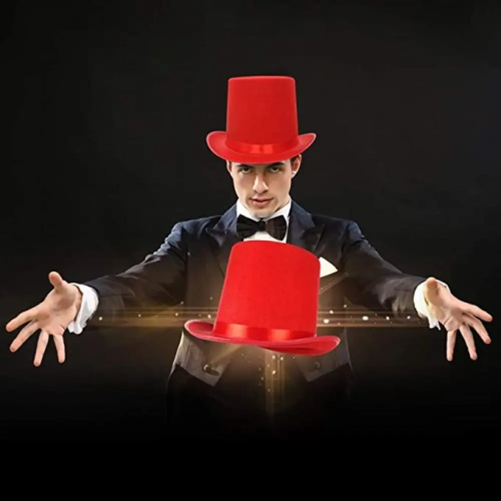 Yetişkinler İçin Kırmızı Renk Ringmaster Sihirbaz Şapkası Fötr Şa