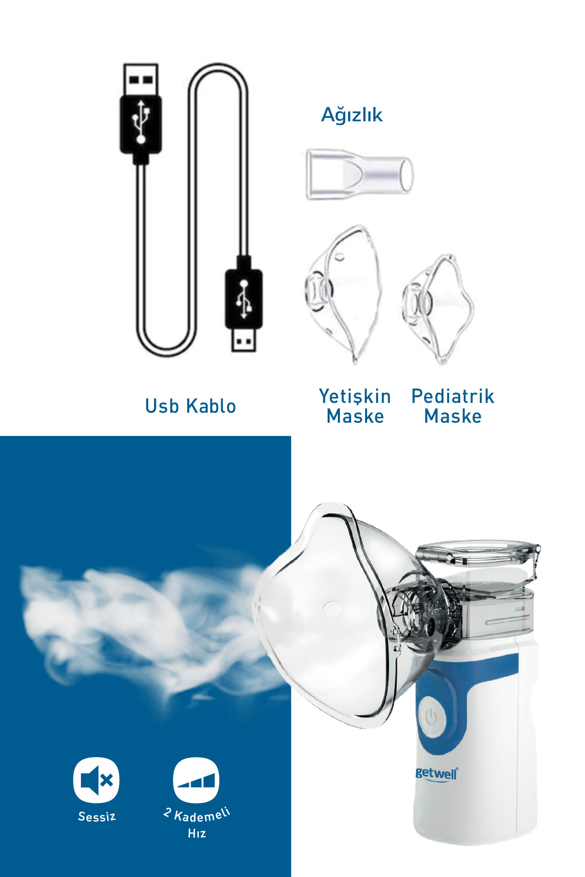 Yetişkinler ve Çocuklar için Şarjlı Sessiz Taşınabilir Mesh Nebul