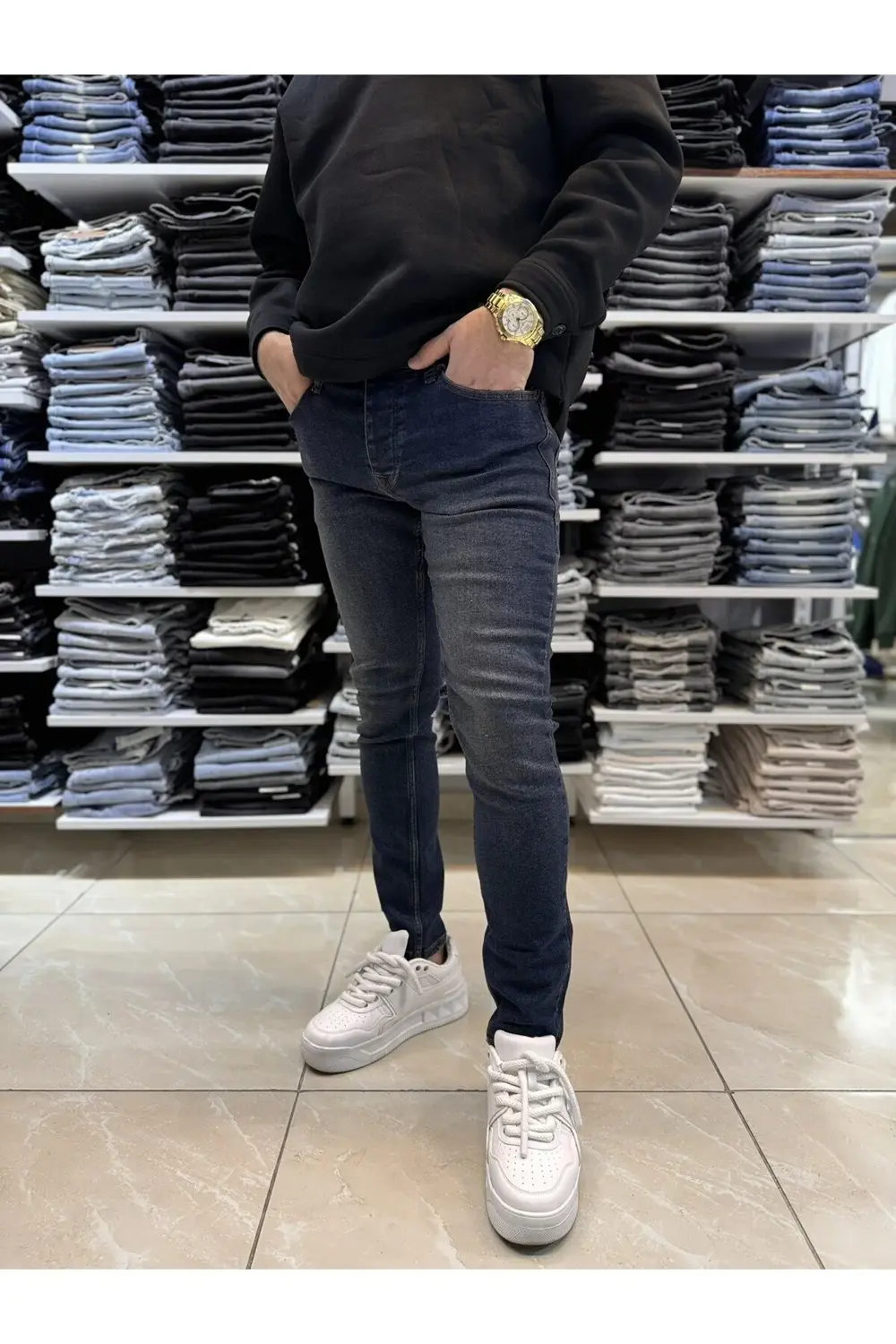 Yıkama Detay Lacivert Slim Fit Jean 424CslMa