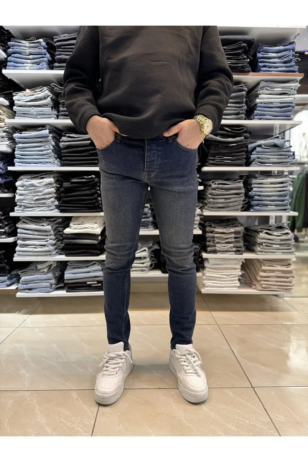 Yıkama Detay Lacivert Slim Fit Jean 424CslMa