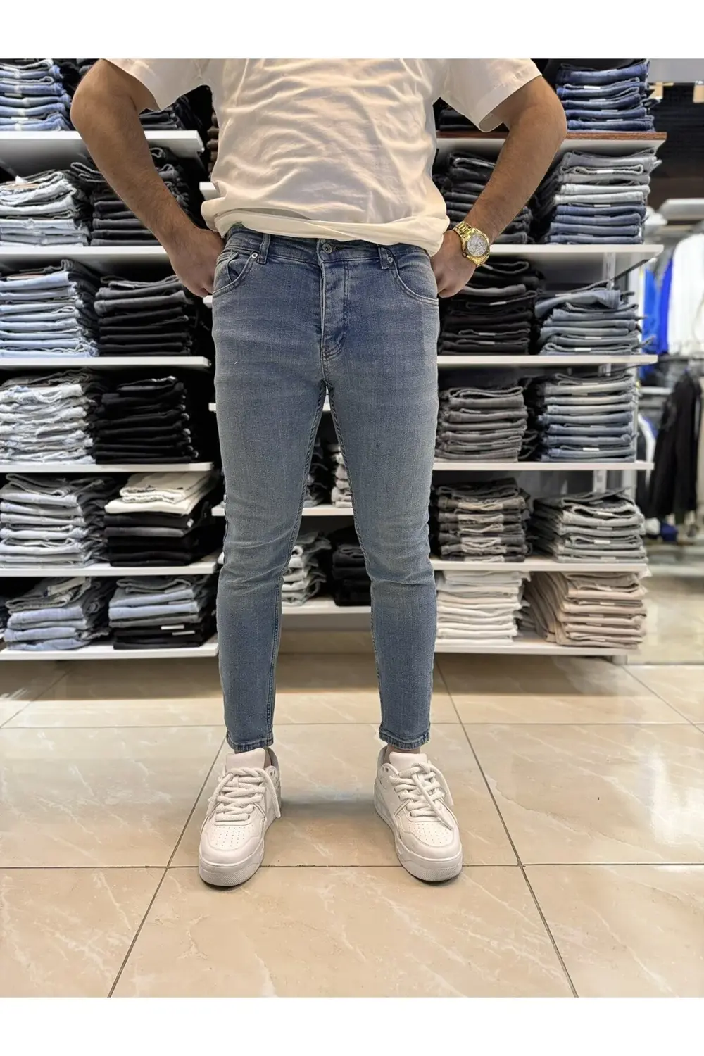 Yıkama Detay Mavi Skinny Fit Jean 627CslKe