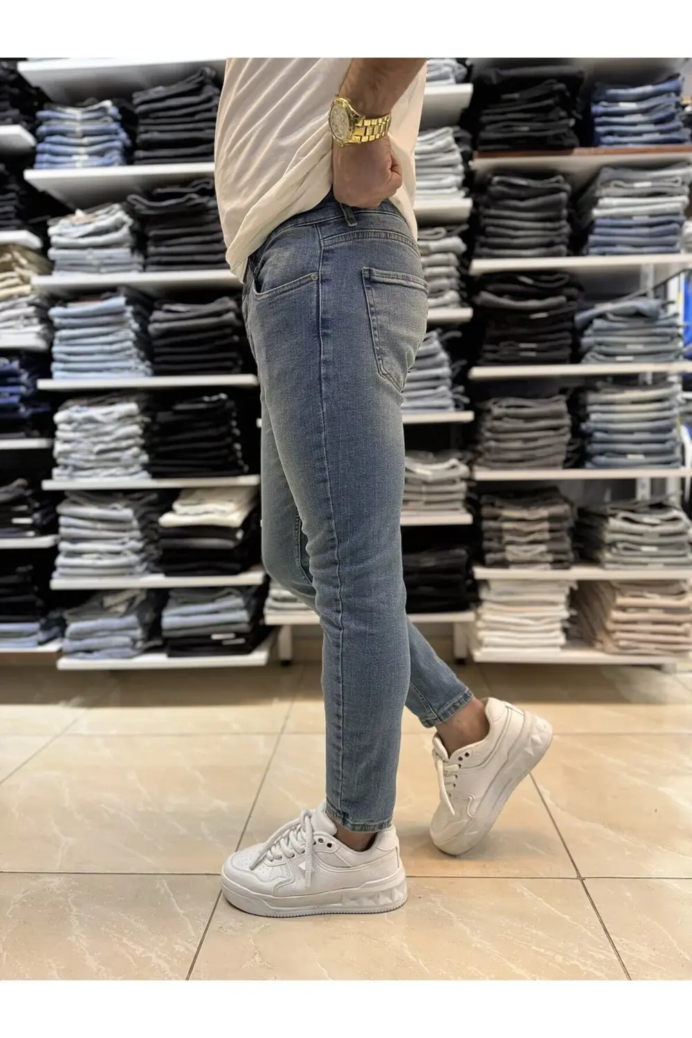 Yıkama Detay Mavi Skinny Fit Jean 627CslKe