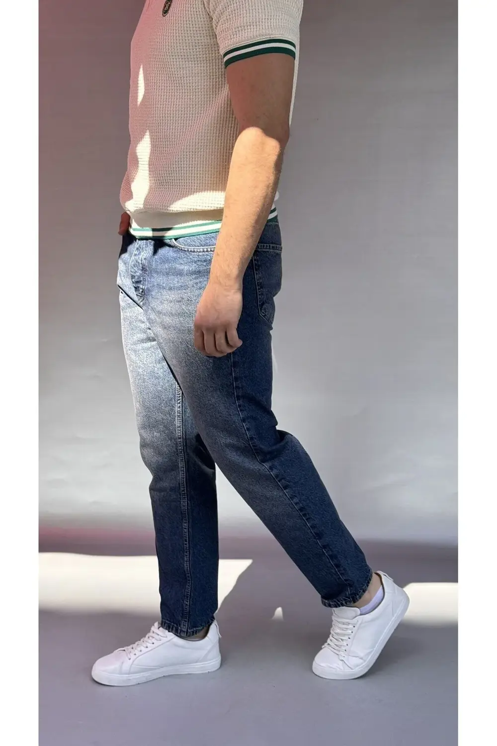 Yıkamalı Koyu Mavi Boyfriend Pantolon