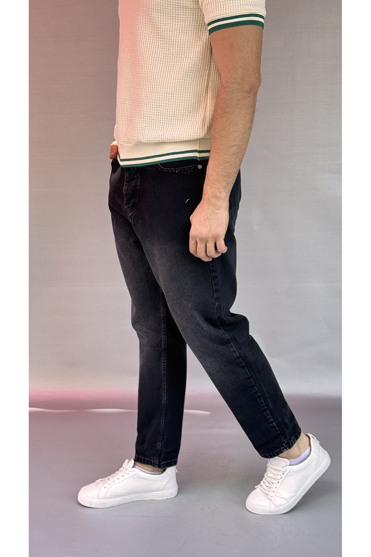 Yıkamalı Siyah Boyfriend Pantolon