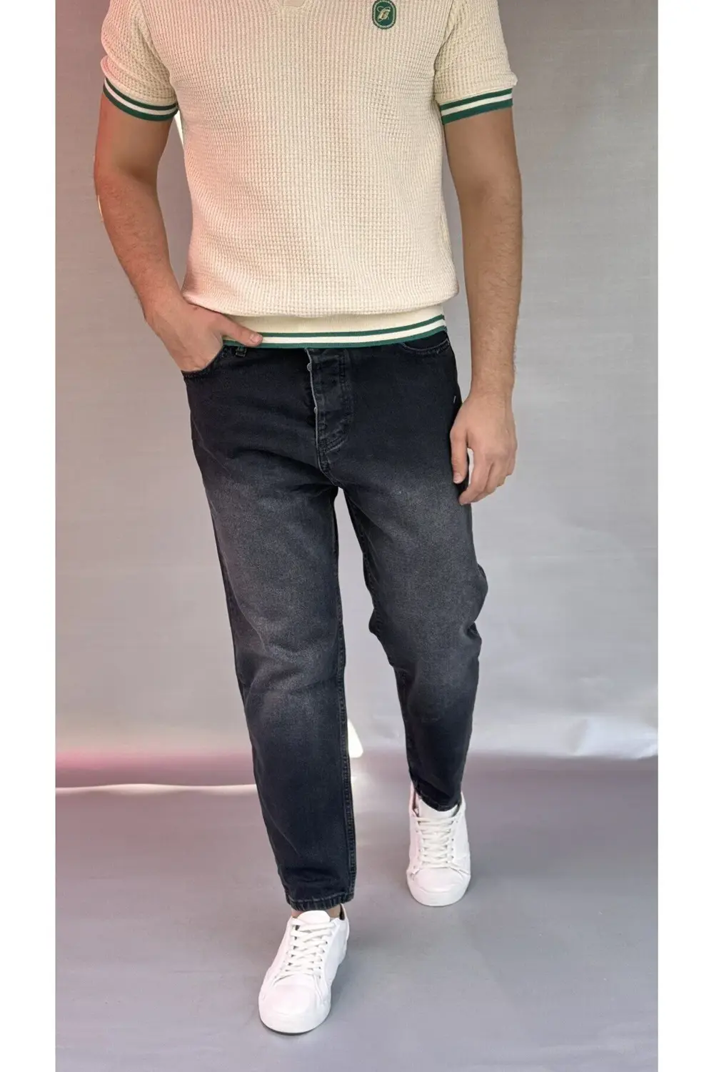 Yıkamalı Siyah Boyfriend Pantolon