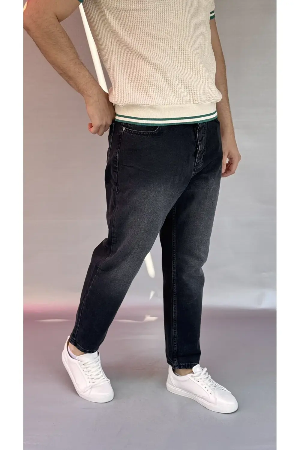 Yıkamalı Siyah Boyfriend Pantolon