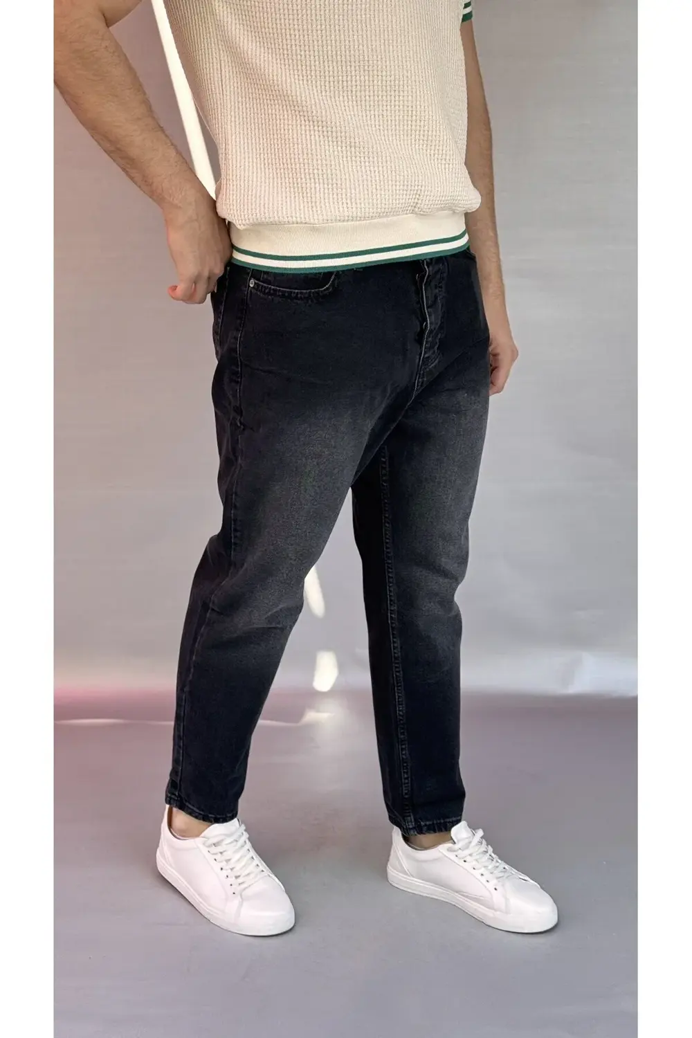 Yıkamalı Siyah Boyfriend Pantolon