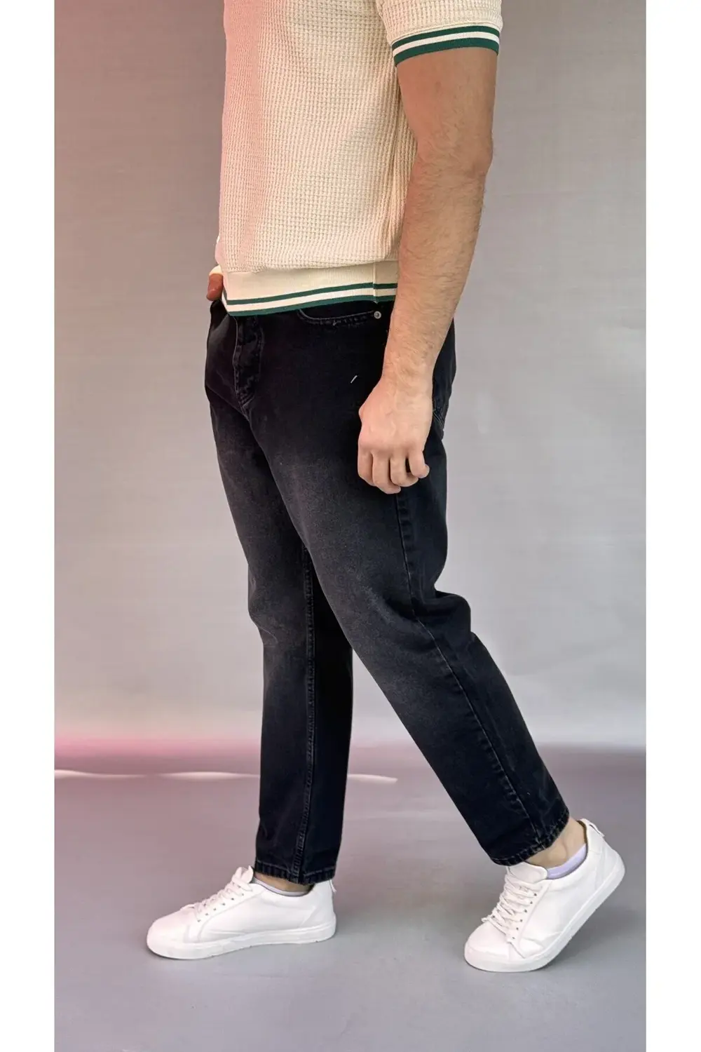 Yıkamalı Siyah Boyfriend Pantolon