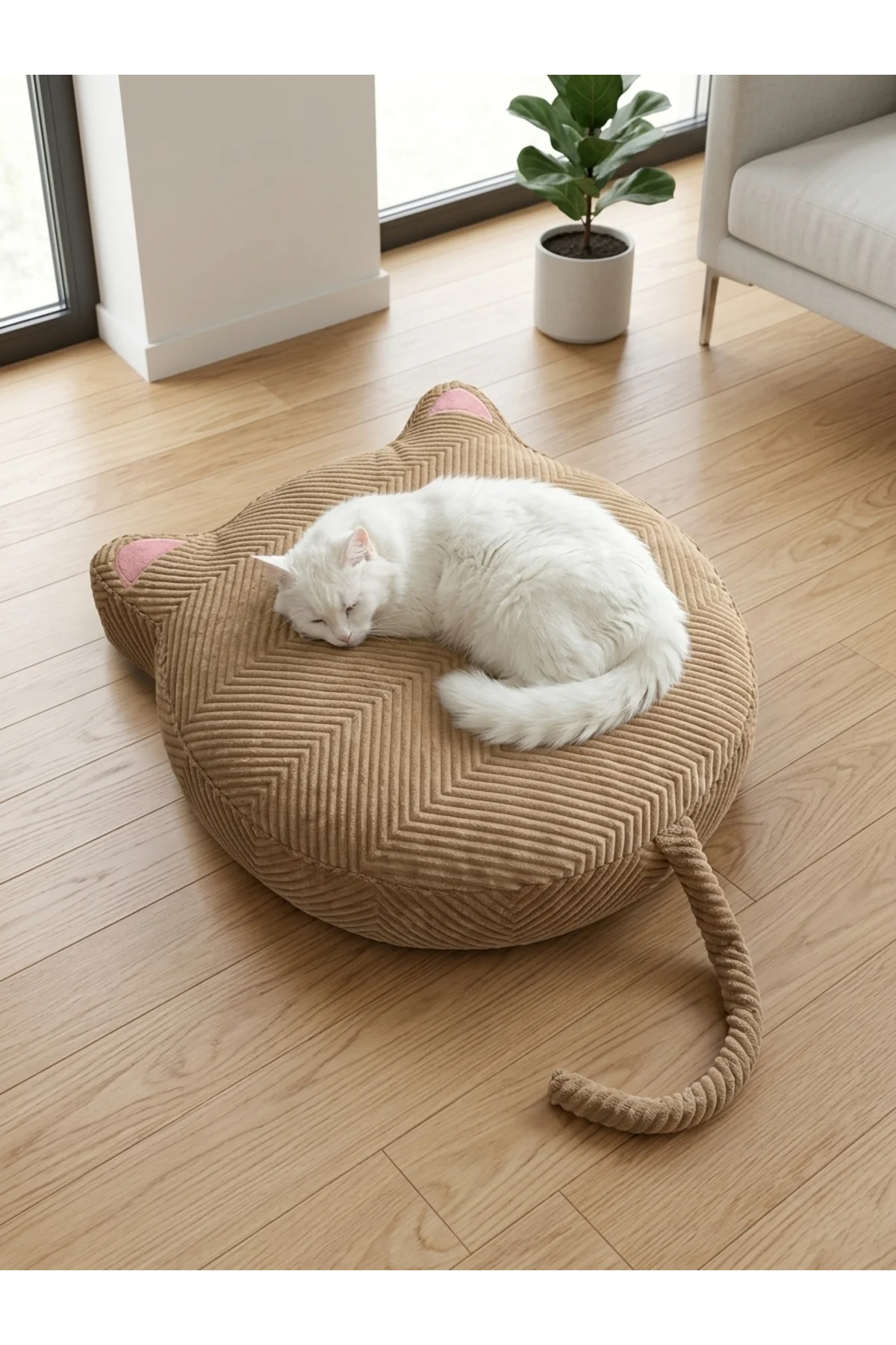 Yıkanabilir Fermuarlı Kulaklı ve Kuyruklu Kedi Köpek Yatağı - 70x