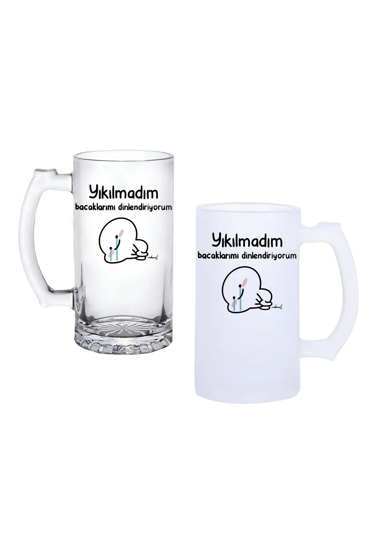 Yıkılmadım Kulplu Bira Bardağı Buzlu veya Şeffaf Seçenekli 0251