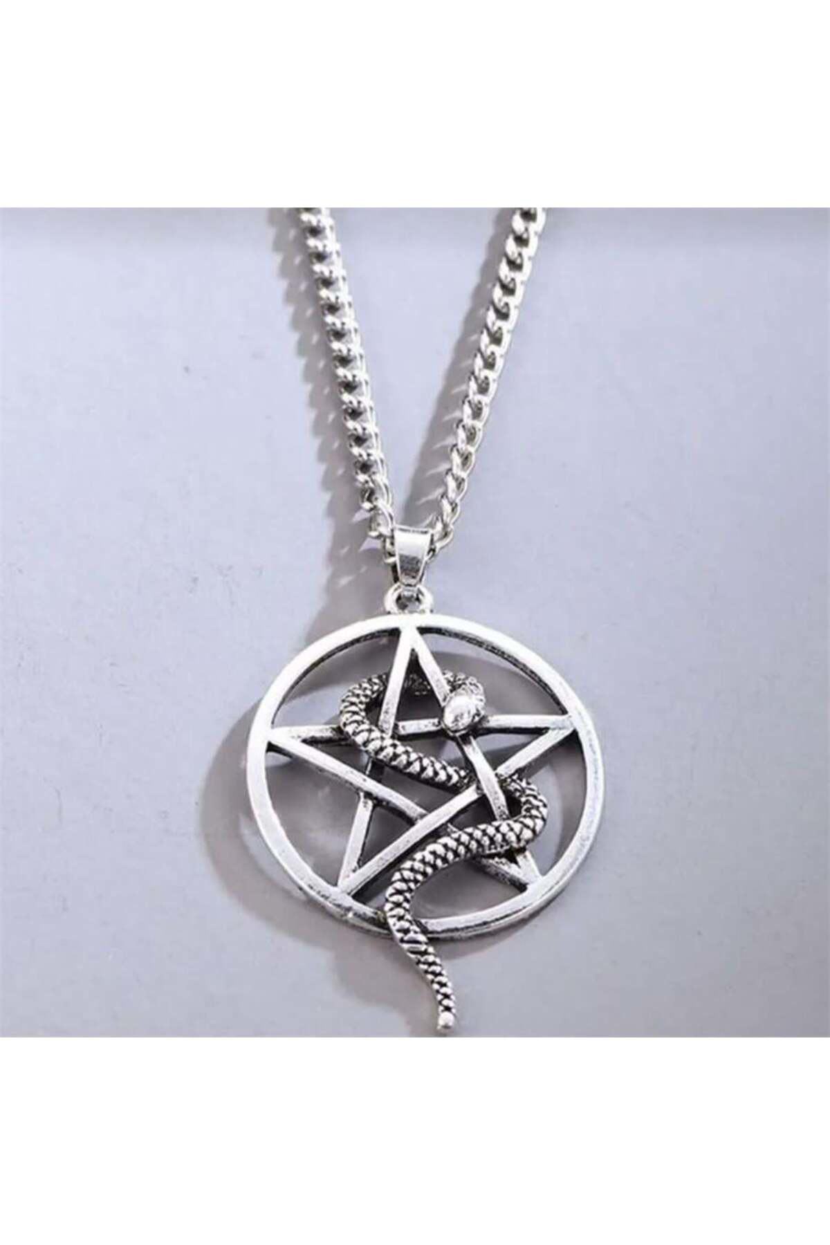Yılan Detaylı Pentagram Kolye